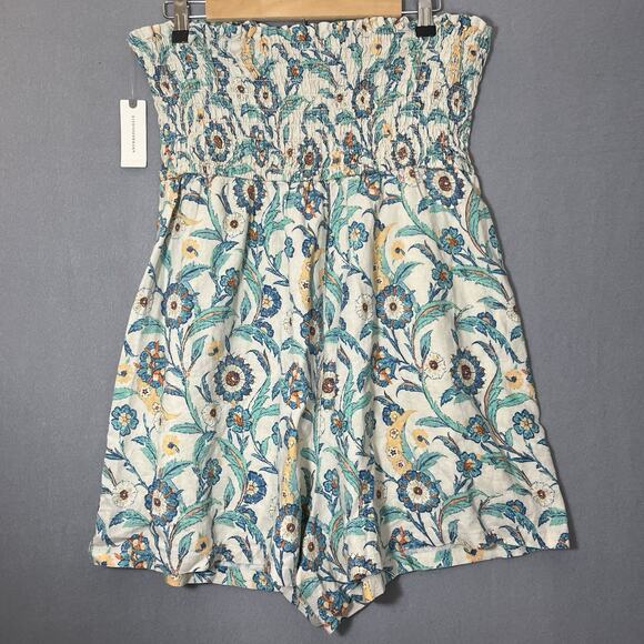 Anthropologie Pilcro Smocked Strapless Romper Ivory Medium NWT Linen - Picture 6 of 11